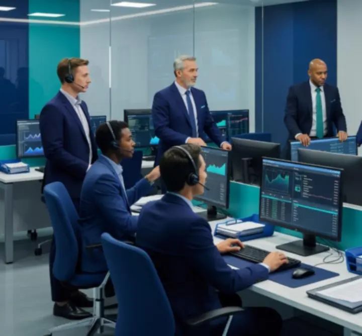Operational support team collaborating in a modern office